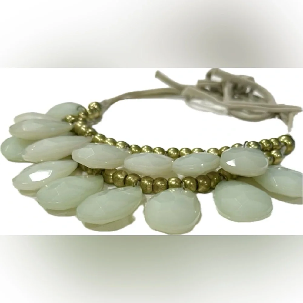 Anthropologie Statement Faceted Acrylic Blue Stone Adjustable Bib Necklace HTF